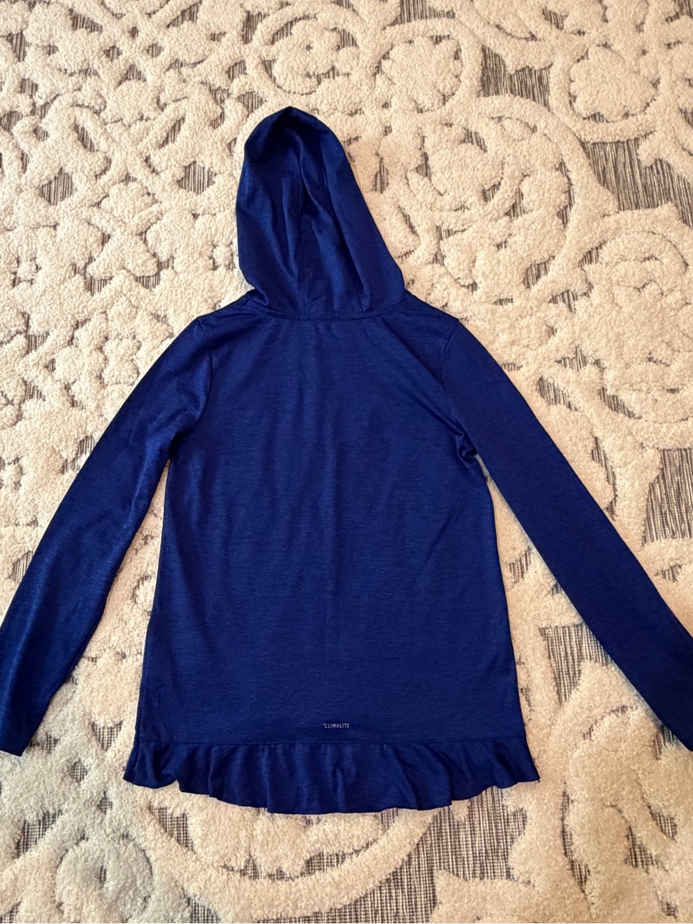 Adidas Girls' Royal Blue Hooded Ruffle Long-Sleeve Top Climalite 10/12 EUC - Picture 2 of 4